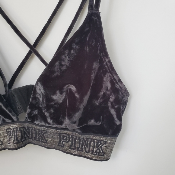 Victoria's Secret PINK Crushed Velvet Black Bralette Size M - Picture 2 of 11